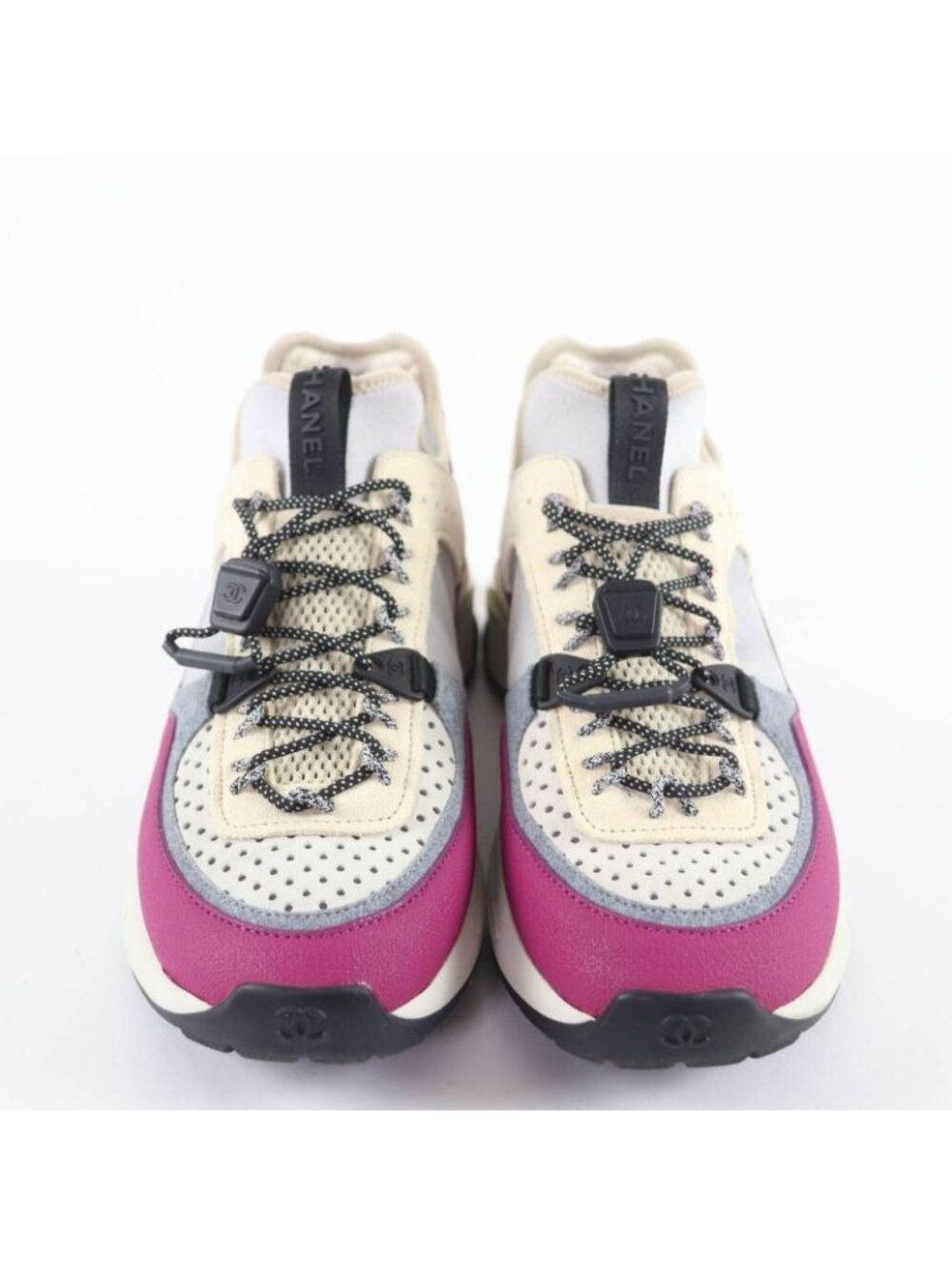 Chanel CC Logo Leather Lace Up Mesh Sneakers Multi 36 - Picture 3 of 14